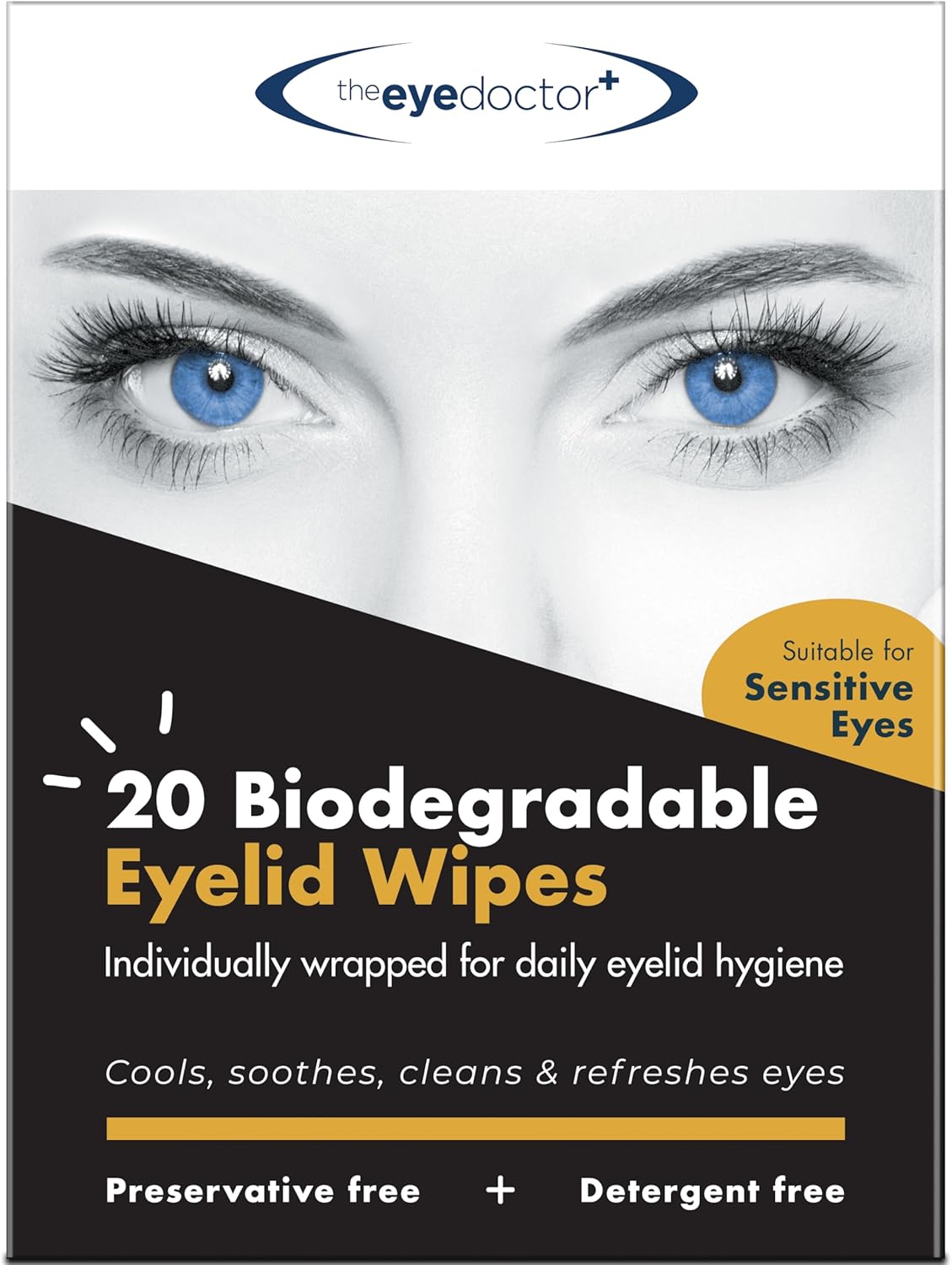 The Eye Doctor 20 x Eyelid Wipes - Suitable for use with Blepharitis, Dry Eyes, Sensitive Eyes & MGD - 20 x Biodegradable Eyelid Cleaning Wipes - Detergent and Preservative Free