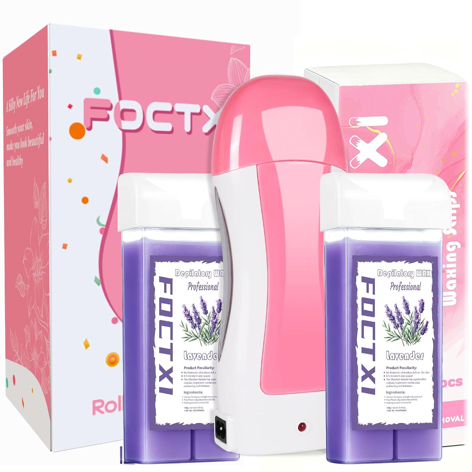 Roll On Wax kit, Wax Roller Kit for Hair Removal with 2 Lavender Soft Wax Cartridge, 100 Non-Woven Wax Strips & 10 Wipes, Sensitive Skin Roll on Waxing Kit for Women