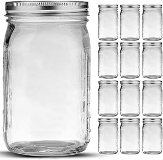 Glass Silver Mason Jars (Pack of 12) | 32 oz | Wide Mouth | Canning, Food Storage, Meal Prep, Overnight Oats, Fermenting, Pickling, DIY Projects