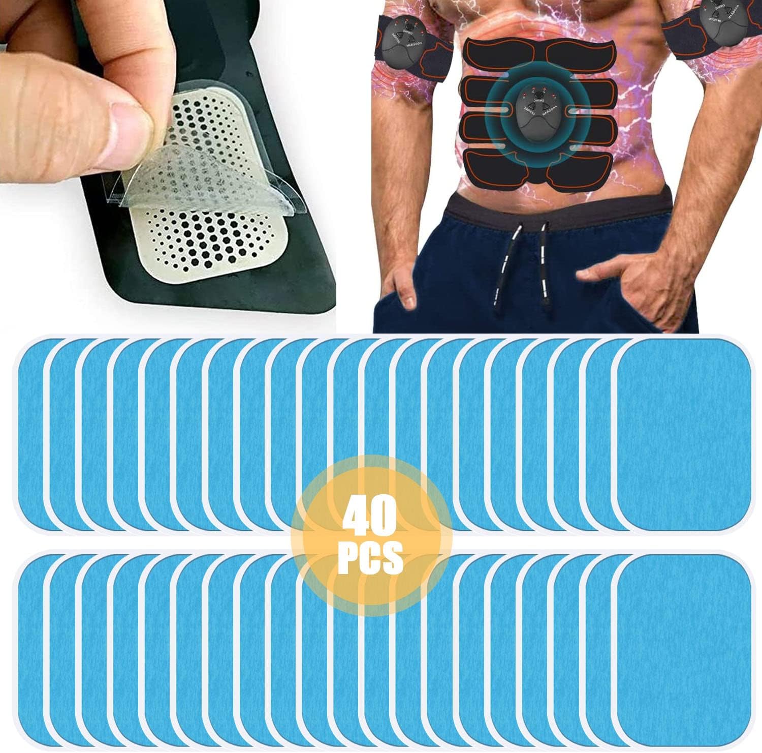 Devenirriche 40 Pcs EMS Trainer Gel Pads, Muscle Toner Pads Training Replacement Gel Sheet Pads ABS Fitness Electric Stimulators Pads, Accessory for AB Workout Toning Belt