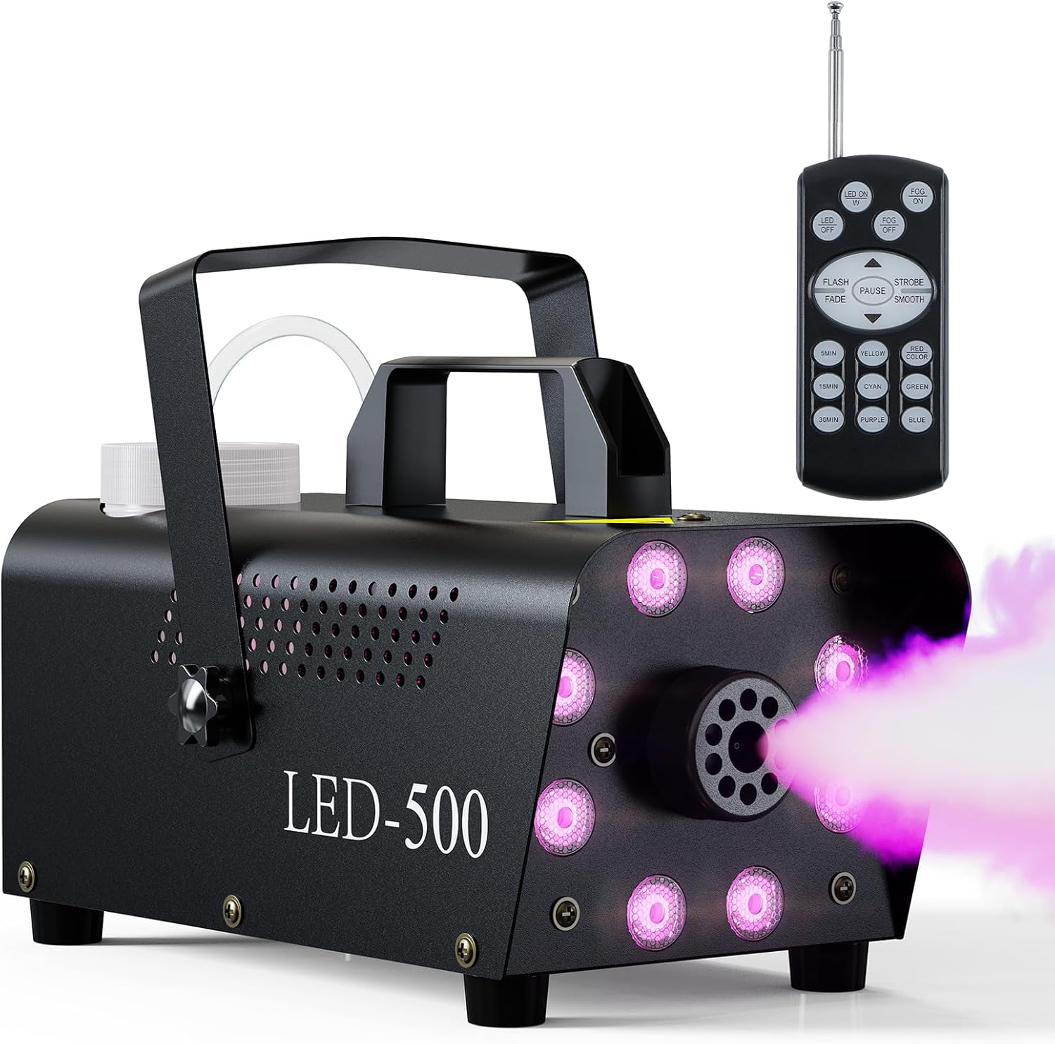 Smoke Machine, Fog Machine 8 LED Lights with 13 Colorful & 4 Effect, 500W 2000CFM Fog with Wireless Remote Controls, for Outdoor Halloween Christmas Wedding Stage Effect