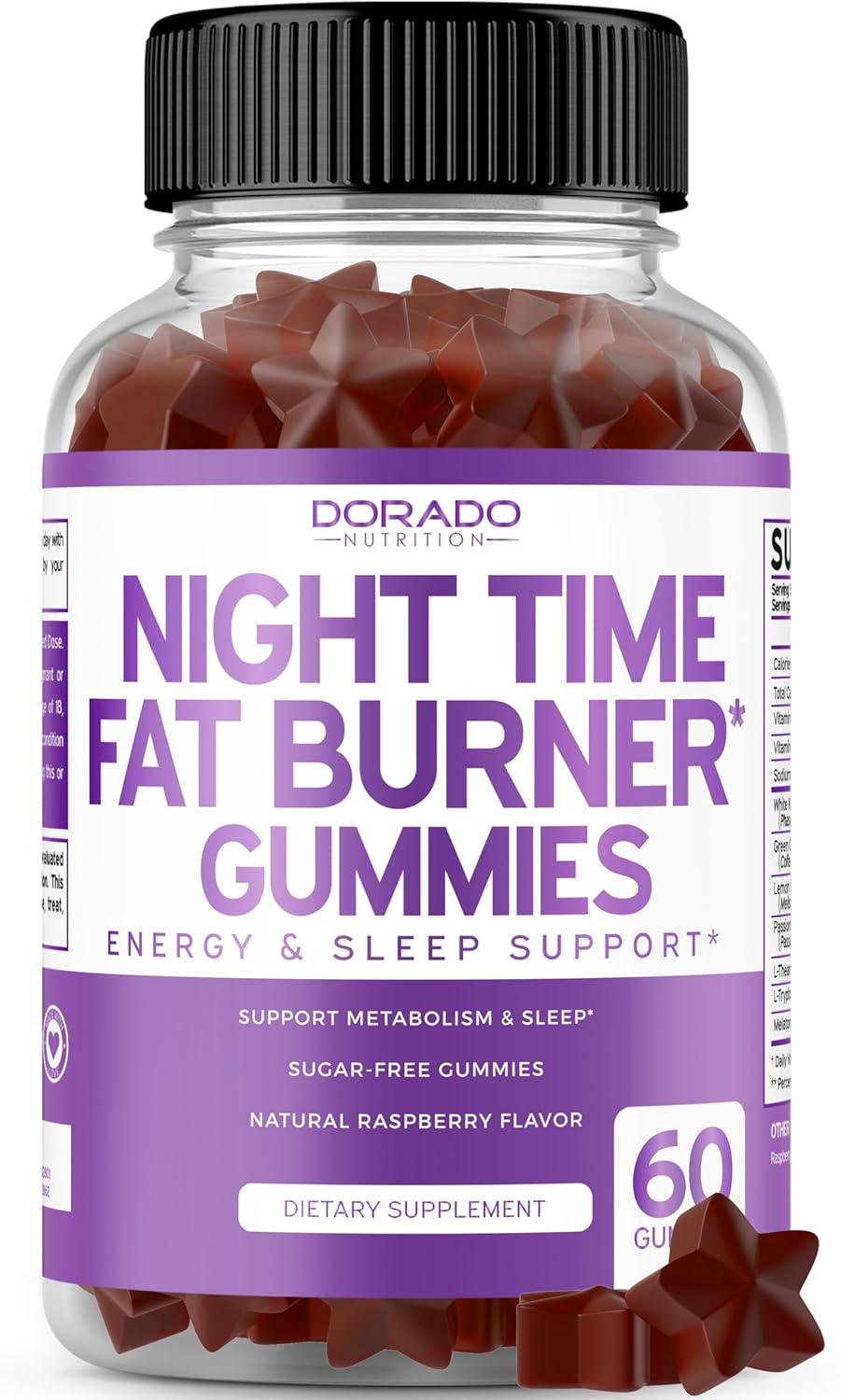 Night Time Fat Burner Gummies (60 Count) Weight Loss & Metabolism - Sugar-Free - Delicious Raspberry Flavored Melatonin Supplement Gummies - Vegan Safe - Third Party Tested - Made in USA