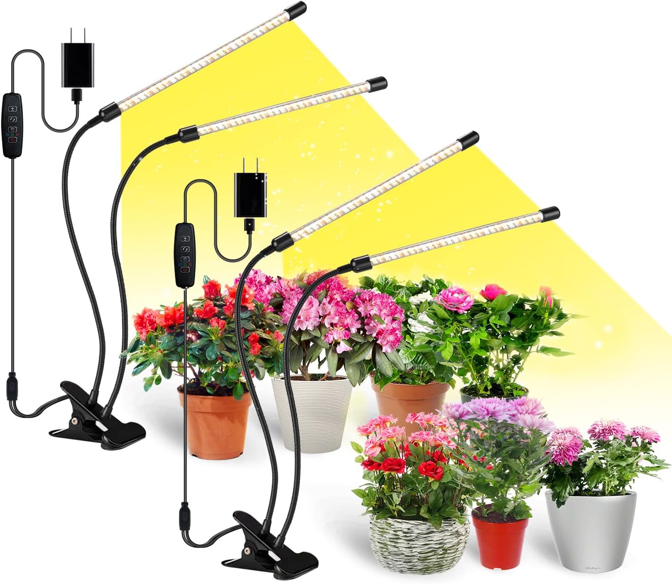 bseah Grow Light Plant Light Indoor Plants, Full Spectrum Clip Plant Growing Lamp, 10-Level Dimmable, Auto On Off Timing 3 9 12Hrs (2 Pack)