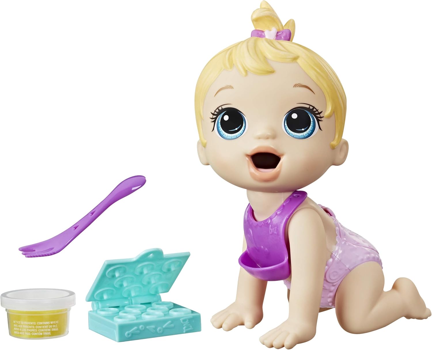 Baby Alive Lil Snacks Doll, Eats and Poops, 8-Inch Blonde Hair, Multicolor, Medium Doll, Snack Box Mold, Toy for Kids Ages 3 and Up
