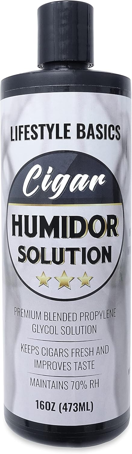 Cigar Humidor Solution 16 oz (473 ml) - Humidifier Liquid - Premium Propylene Glycol PG Solution Formula - 70% RH - Safe and Non-Toxic