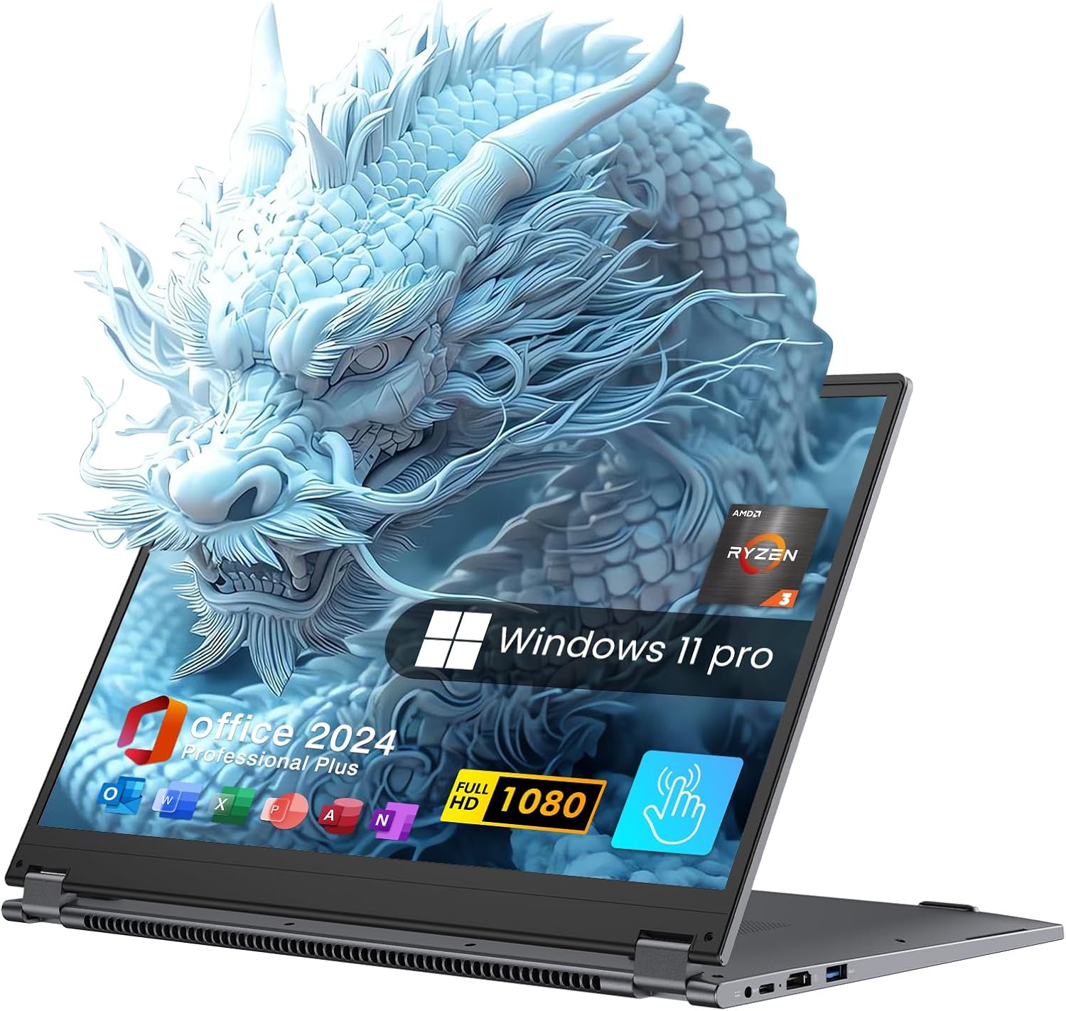 EYY 2 in 1 Laptop Computer, 15.6" 16GB DDR4 512GB SSD Touchscreen Notebook, AMD Ryzen R3 3200U(Up to 3.5 GHz), Radeon Vega 3, 1920x1080 FHD Display, Windows 11 Pro, Wifi, BT5.1 RJ45, Blacklit Keyboard