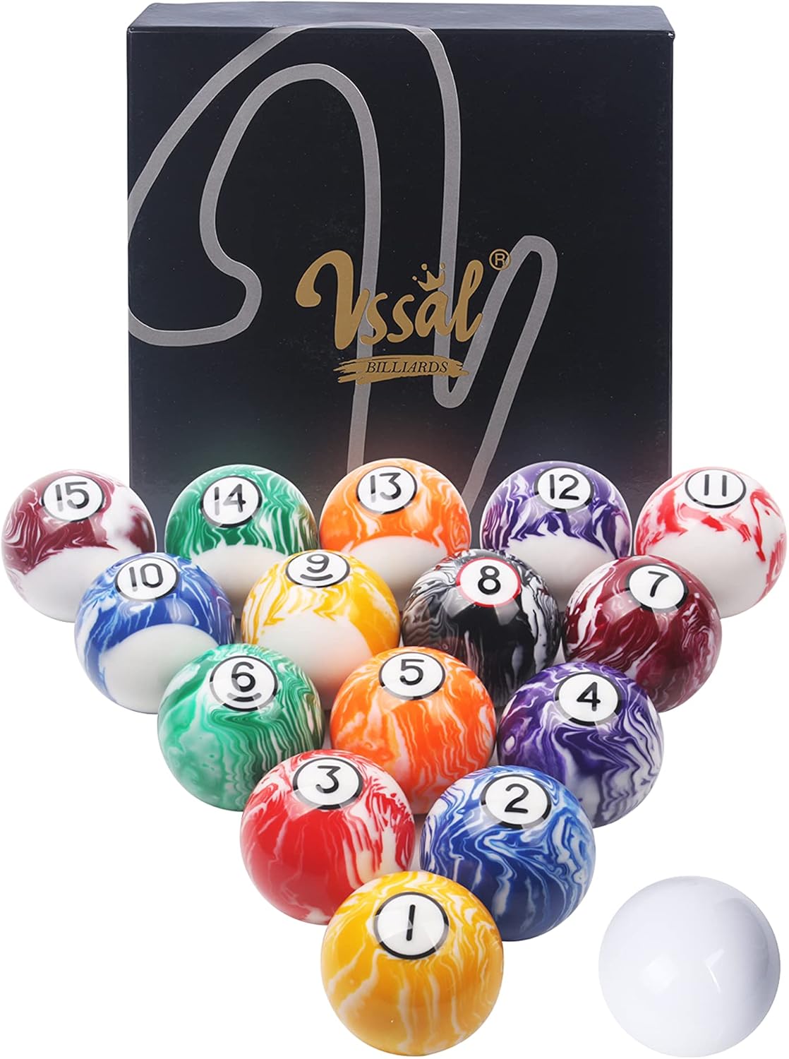 VSSAL Billiard Balls Set Pool Table Balls Marble-Swirl & Classic Style 16 Ball Set