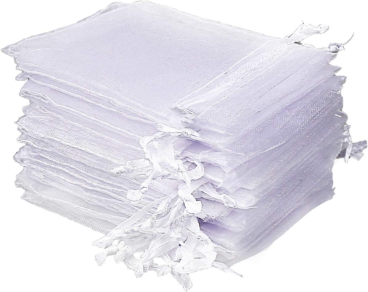 FINGOOO 100PCS Organza Wedding Favour Bags Small White Gift Bags Fabric Party Pouches with Drawstring for Jewellery Sweets