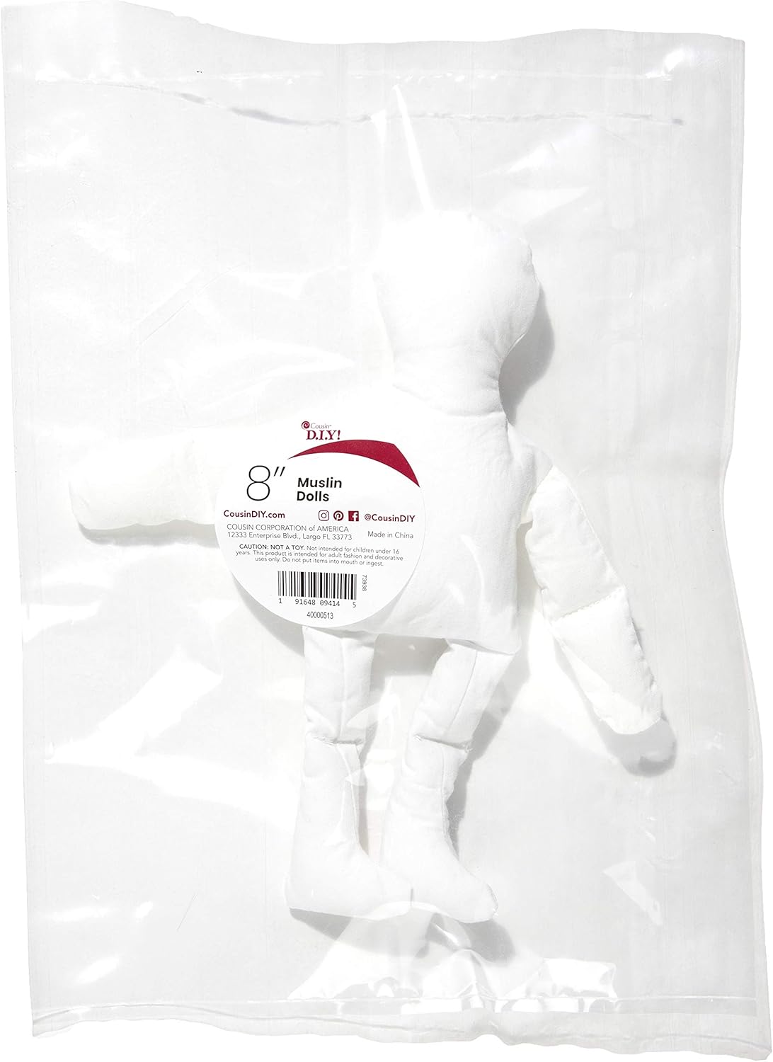 Cousin DIY Soft, 8 inch Height Muslin Doll Base, Off-White