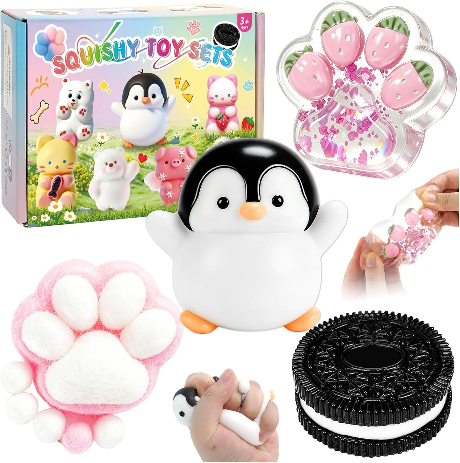 4pcs Taba Set Biscuit Fruit Cat Paw Penguin Toys Fufu Toys for Adults to Anxiety Relief Novelty Gifts for Birthday Christmas
