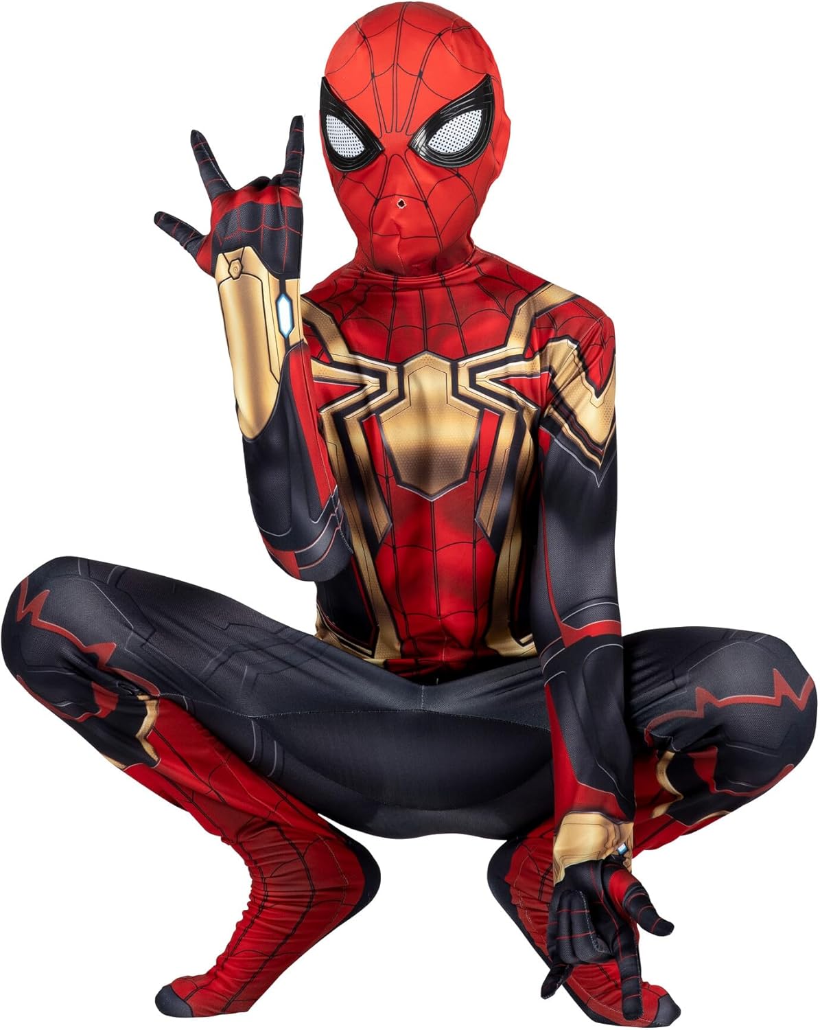 Marvel Integrated Spider-Man Official Youth Deluxe Zentai Costume - Stretch Spandex with Hidden Zippers and Wrist Slits (M) Multi