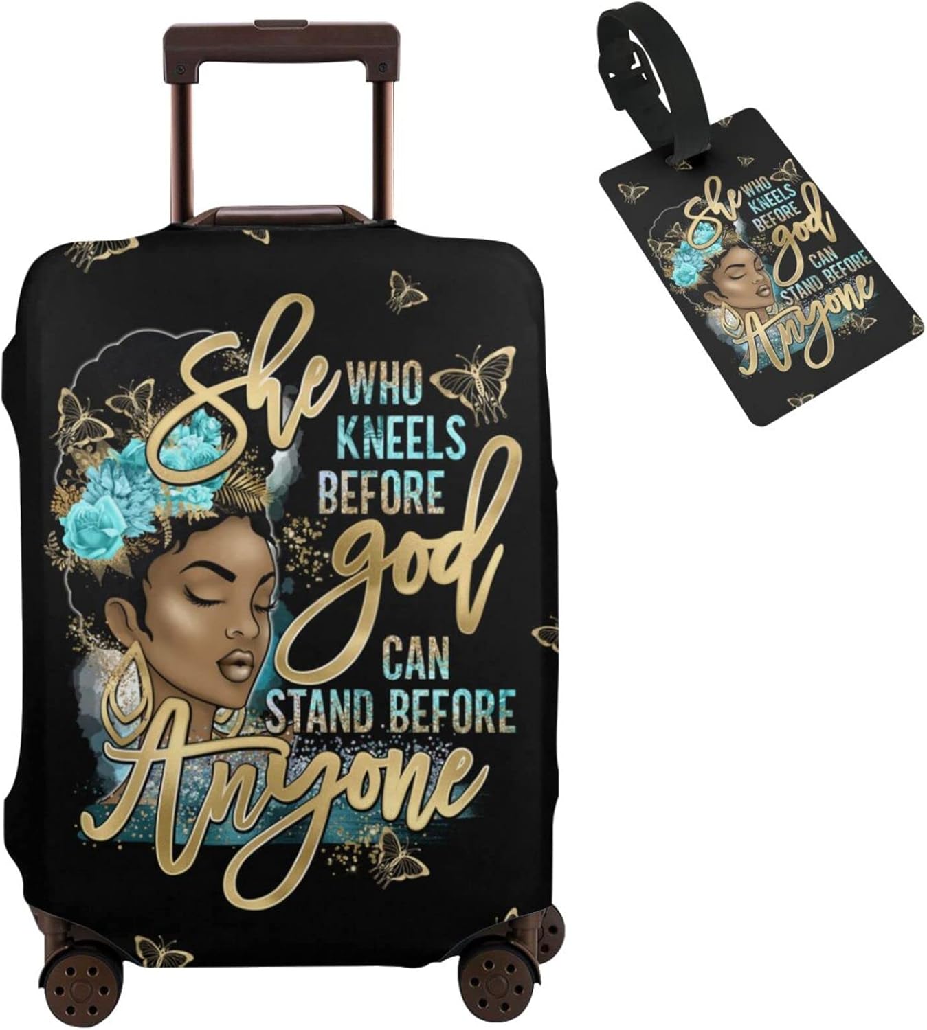 Travel Suitcase Protector African American Woman Elastic Protective Washable Luggage Cover With Concealed Zipper Suitable 【S (for 18-21 inch luggage)】