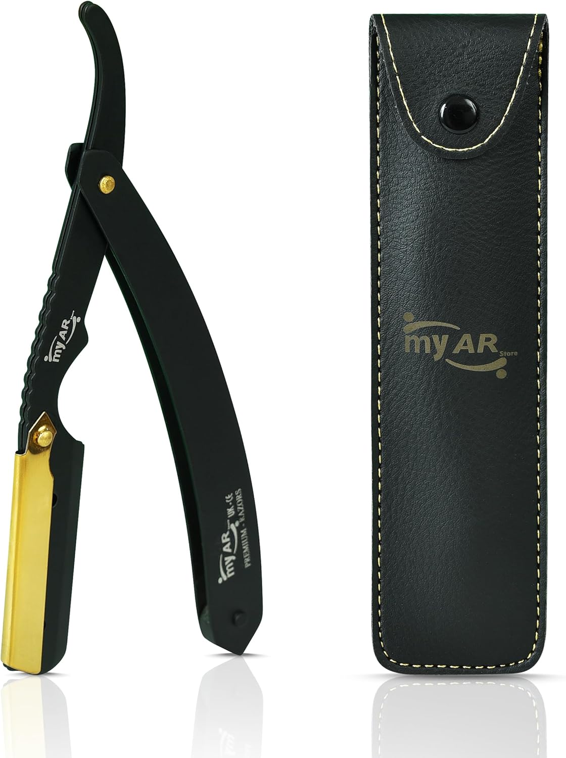 ZAMAHA UK Straight Cut Throat Razor Kit - Professional Barber Shaving for Men - Moustache & Beard Kit (Black With Gold)