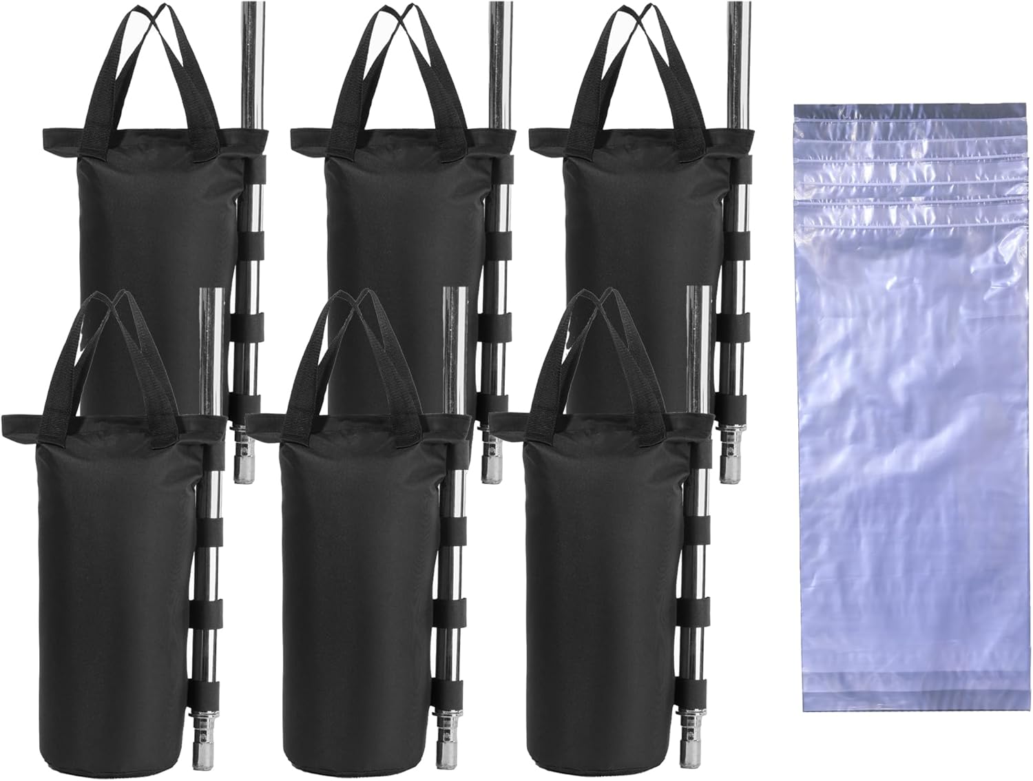 Canopy Weight Bags Set with Water Storage Bags for Gazebo, Tent, Marquee, Carport,6-Pack Sand Bags and 6-Pack Water Bags, Black (Black, R-6PCS)