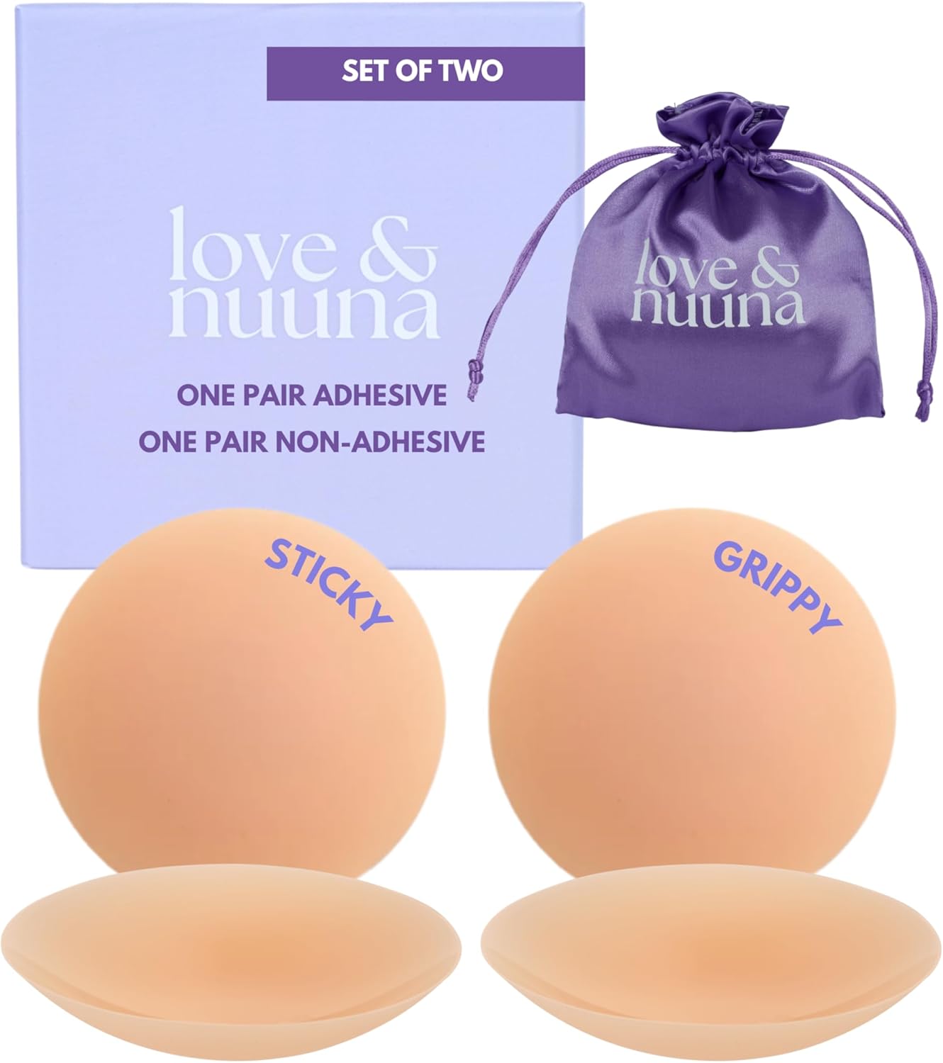 love & nuuna Adhesive & Non-Adhesive Nipple Covers Two Pairs - Sticky & Grippy Nipple Cakes - Reusable & Waterproof Pasties