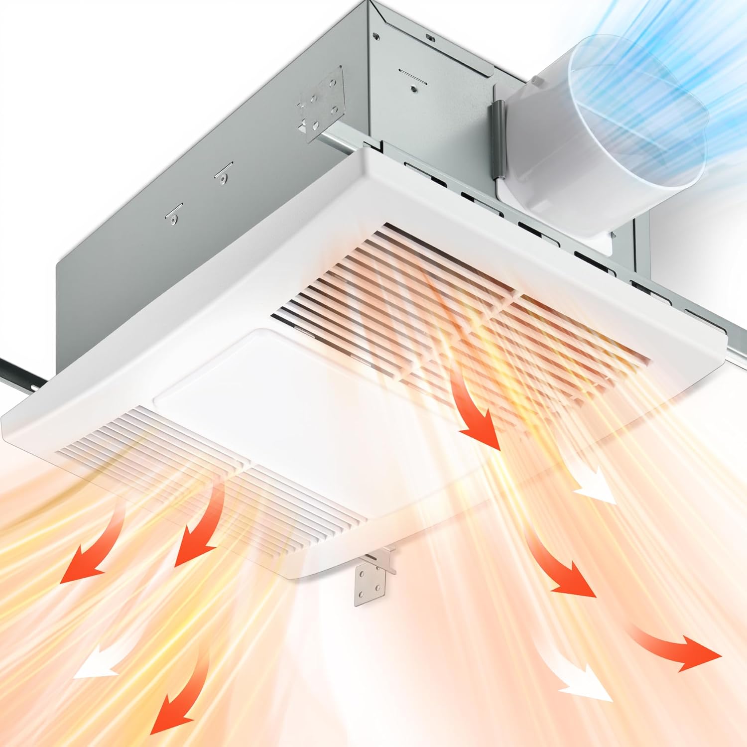Bathroom Exhaust Fan with Heater, 1300W Household Ventilation Fans with LED Light, 110 CFM 1.5 Sone Quiet Ceiling Bath Vent Fan for Home Bathroom Hotel, Metal Housing, Ceiling Mount, 4" Duct