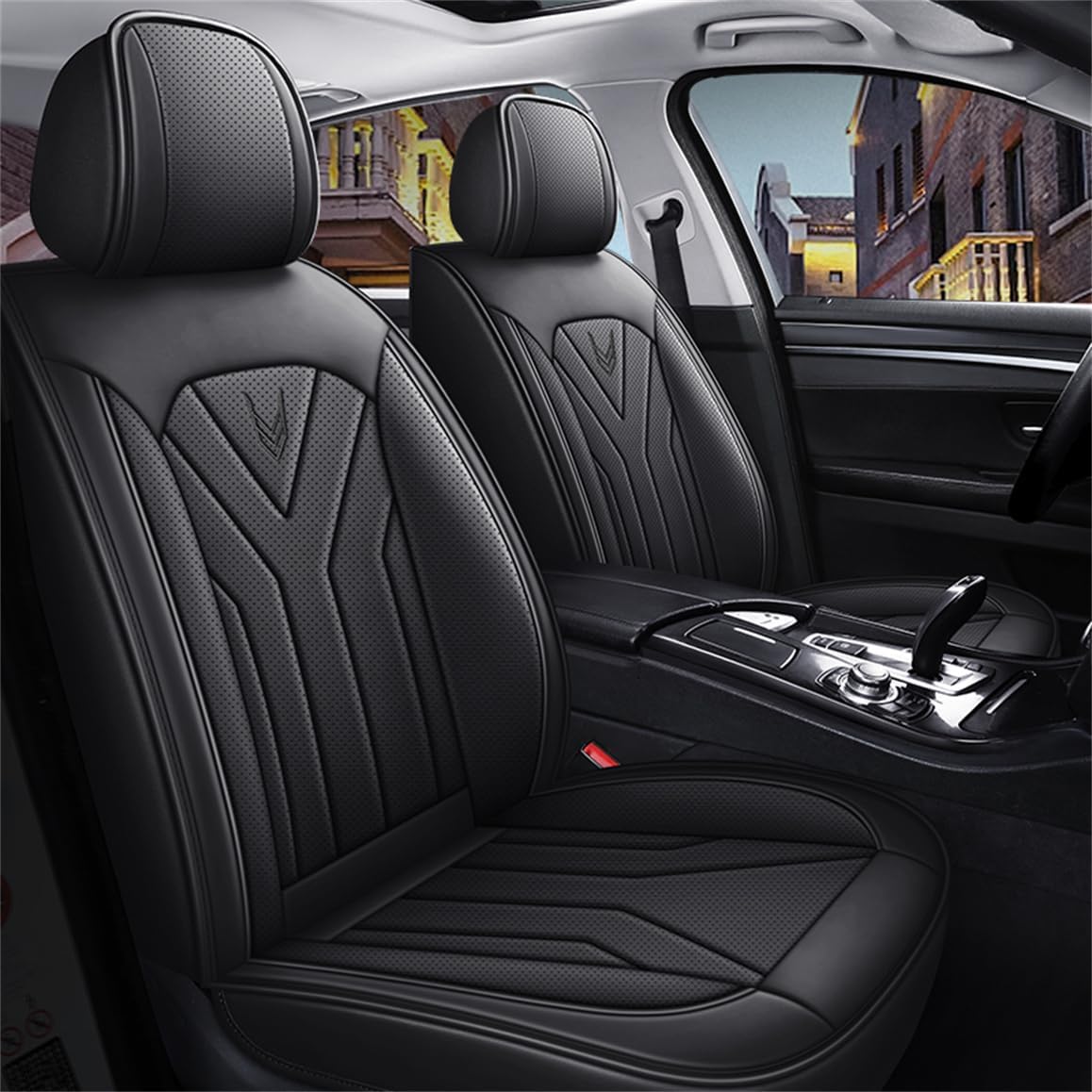 IBCEL Luxury Car Seat Covers Full Set 5 Seats for Toyota Hilux Black Leather Car Seat Cover Front and Rear Seat Protectors