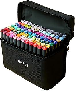 Alcohol Markers 80 Colors with Base Dual Tip Art Drawing Markers for Anime Sketch Illustrations - Refillable