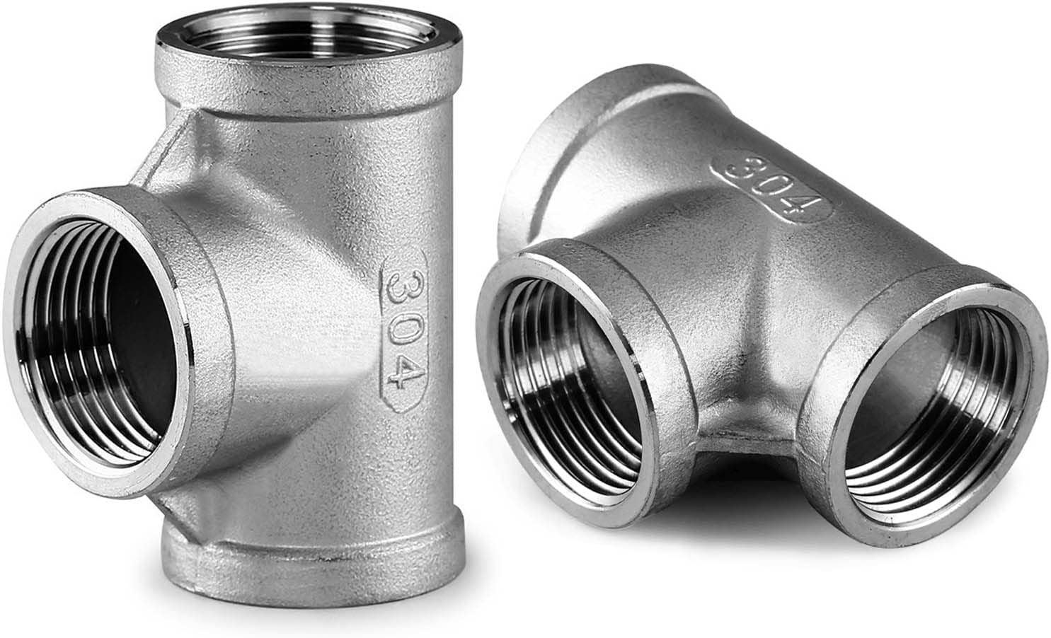 Beduan 3/4" Tee Female NPT T Shaped 3 Way Cast Pipe Fitting - Stainless Steel 304 (Pack of 2)