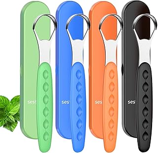 New Version Tongue Scraper Cleaner for Adults & Kids, Medical Grade Metal Tongue Brushes Set for Fresh Breath Dental Eliminate Bad Breath in Seconds (4 pcs)