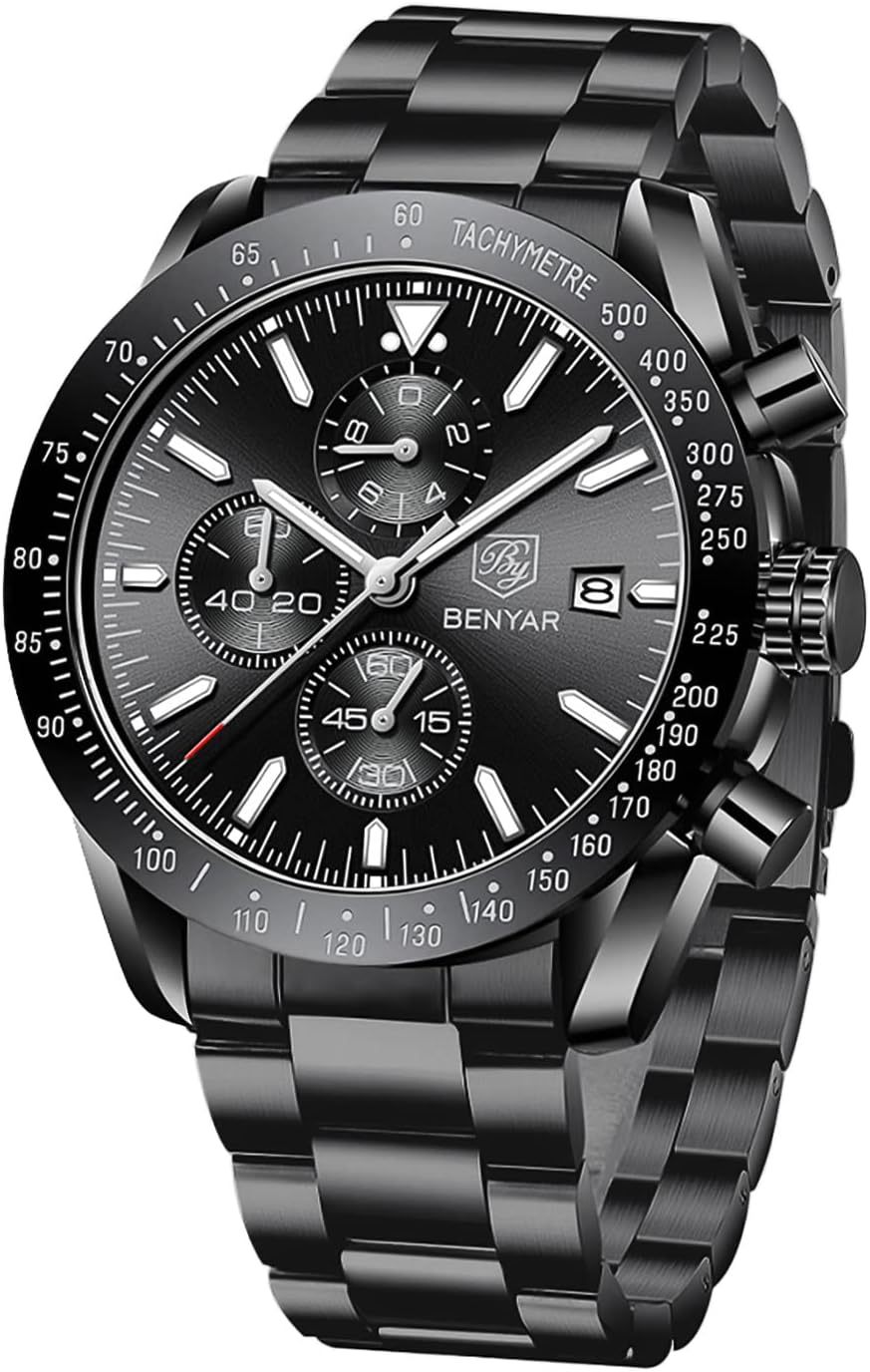 BENYAR Watch for Men Analog Quartz Chronograph Waterproof Luminous Designer Mens Wrist Watches Business Work Sport Casual Dress Watch with Silicone Strap Elegant