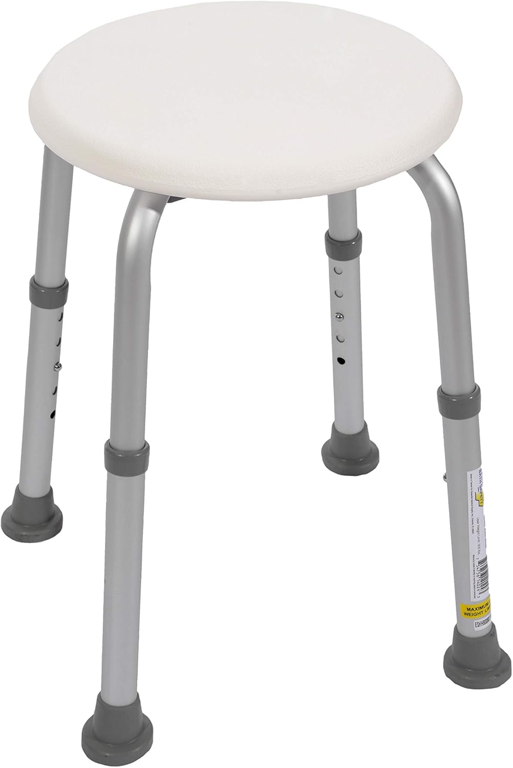 Essential Medical Supply Round Bath Stool - Height Adjustable Shower Chair for Compact Showers and Tubs, White Textured Plastic Seat for Bathing and Showering for Seniors, Adults and The Elderly