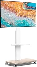 FITUEYES Rolling TV Stand, Mobile TV Cart on Wheels for 32-70 Inch Flat Screen TVs, Tall Floor TV Stand with Swivel Mount for Bedroom, Outdoor, Home Office, Small Dorm, White