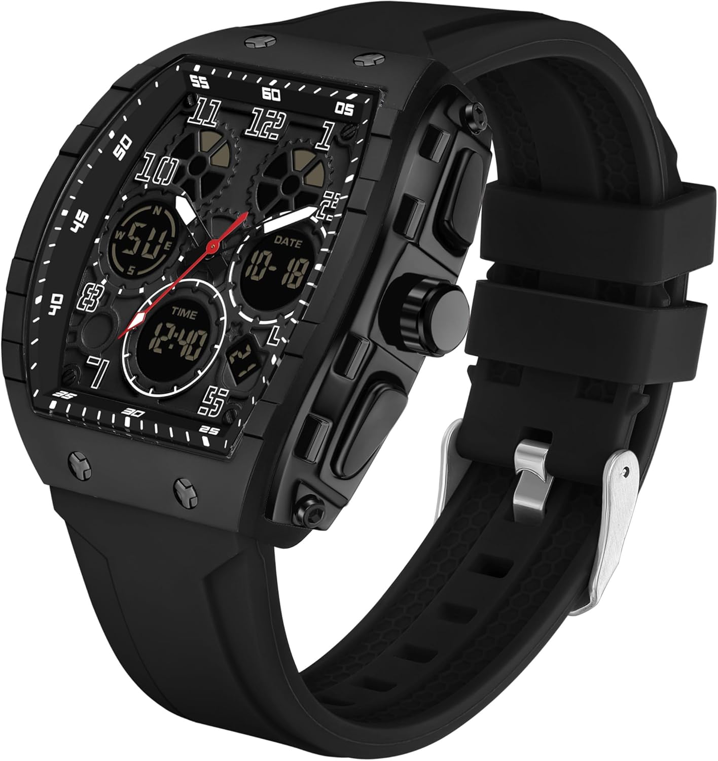 findtime Digital Watch for Men Analogue 5ATM Waterproof Watch Unique Sports Military Stopwatch Countdown Alarm Heavy Duty Chronograph Wrist Watch Silicone Band Rectangle Case