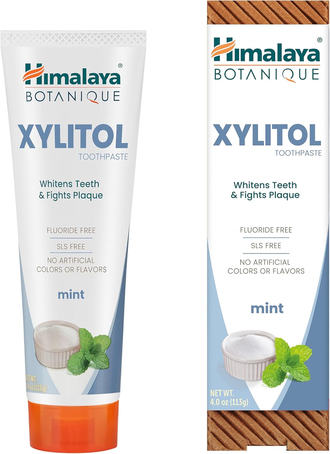 Himalaya Botanique Whitening Antiplaque Toothpaste with Xylitol, Fluoride Free, for Plaque Reduction & Gentle Whitening, 4 oz