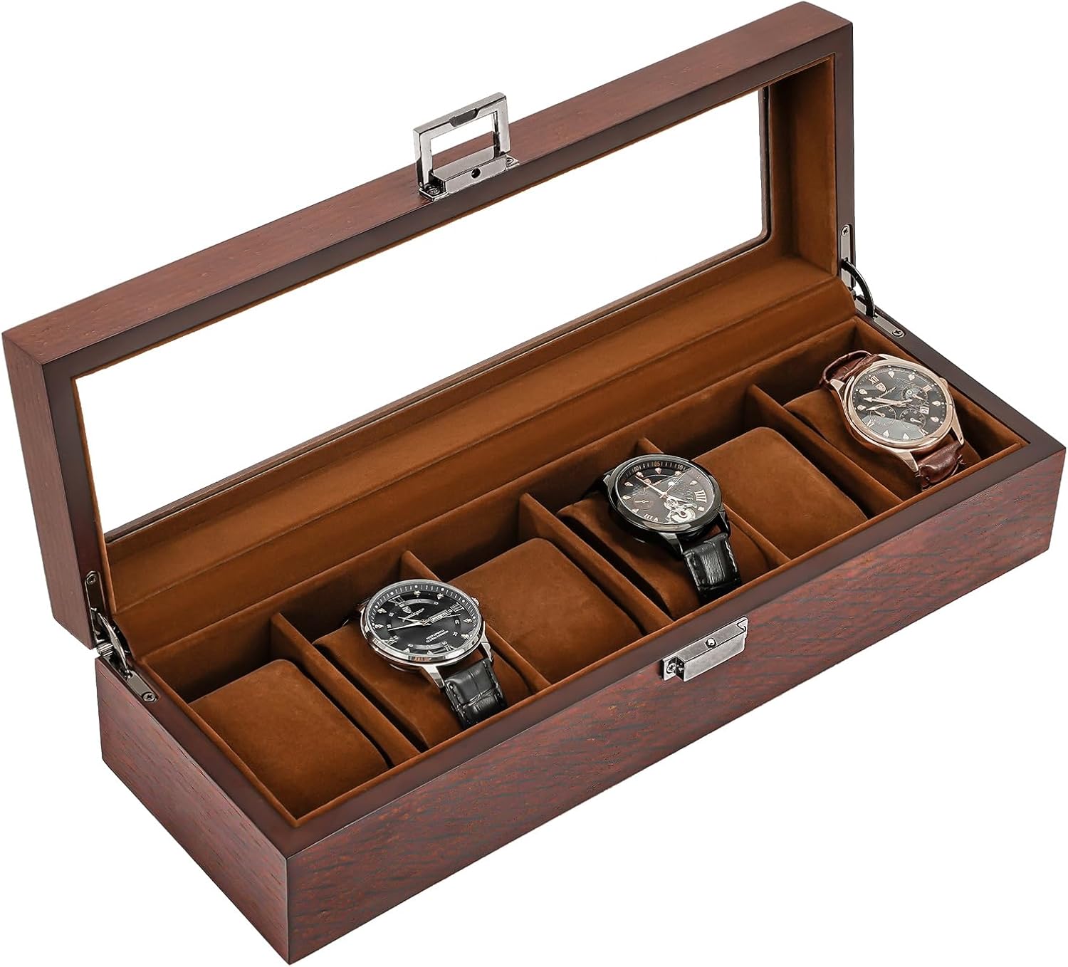 ProCase Wooden Watch Box, 6 Slot Mens Watch Display Case, Espresso | Wood Watches Holder Storage Organizer with Clear Lid, Anniversary Christmas Birthday Gift for Dad Friend Father Men Women