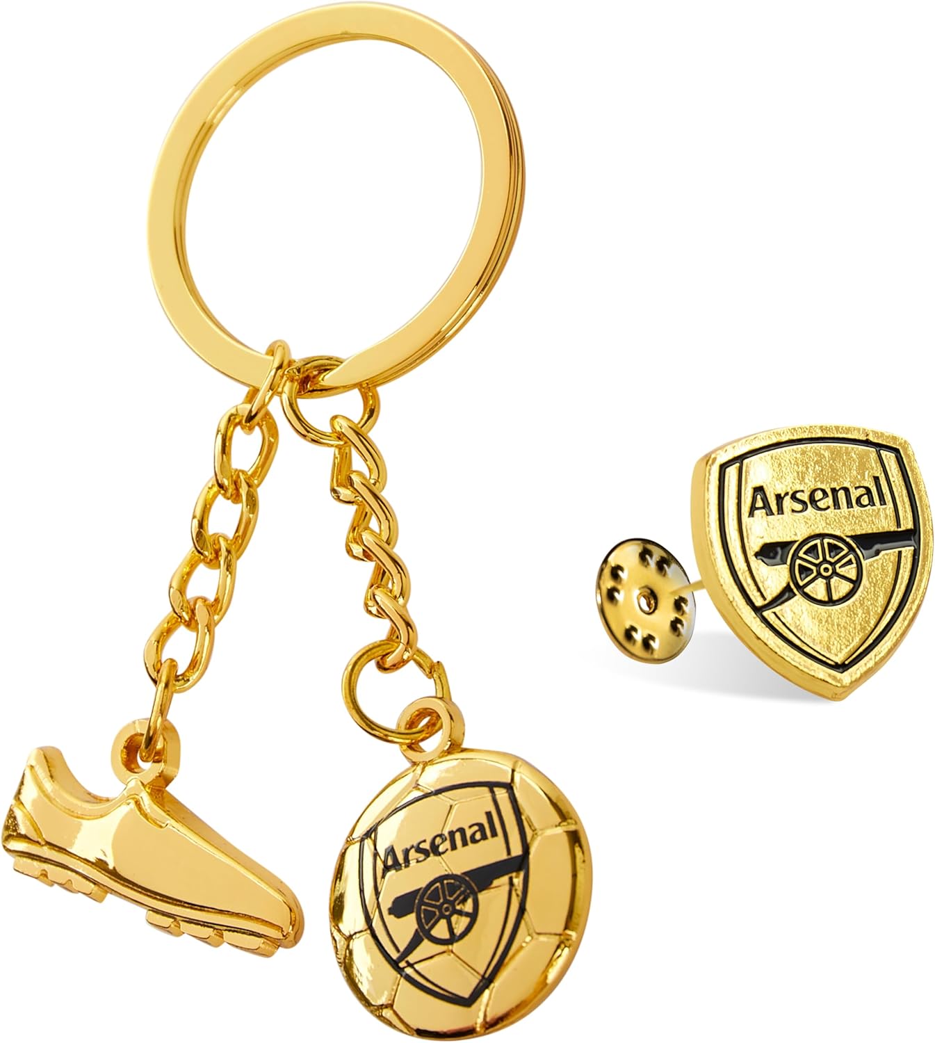 Arsenal F.C. Keyring and Pin Badge Gift Set, Supporters Gear - Football Gifts