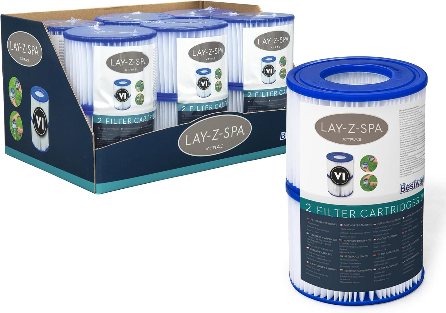 Bestway Lay-Z-Spa Hot Tub Filter Cartridge VI for All Lay-Z-Spa Models - 6 x Twin Pack (12 Filters)