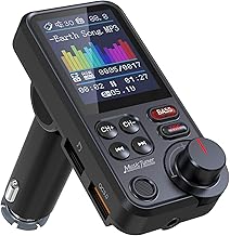 Nulaxy FM Bluetooth Transmitter for Car, Strong Microphone Bluetooth Car Adapter with 1.8" Color Screen for Hands-Free Calls, Supports QC3.0 Charging, Treble and Bass Sound Music Player- KM30