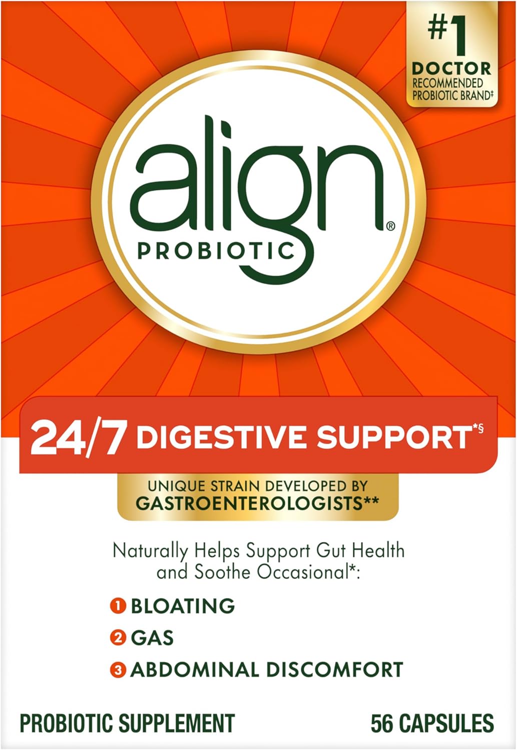 Align Probiotic, Probiotics for Women and Men, Daily Probiotic Supplement for Digestive Health*, #1 Recommended Probiotic by Doctors and Gastroenterologists‡, 56 Capsules