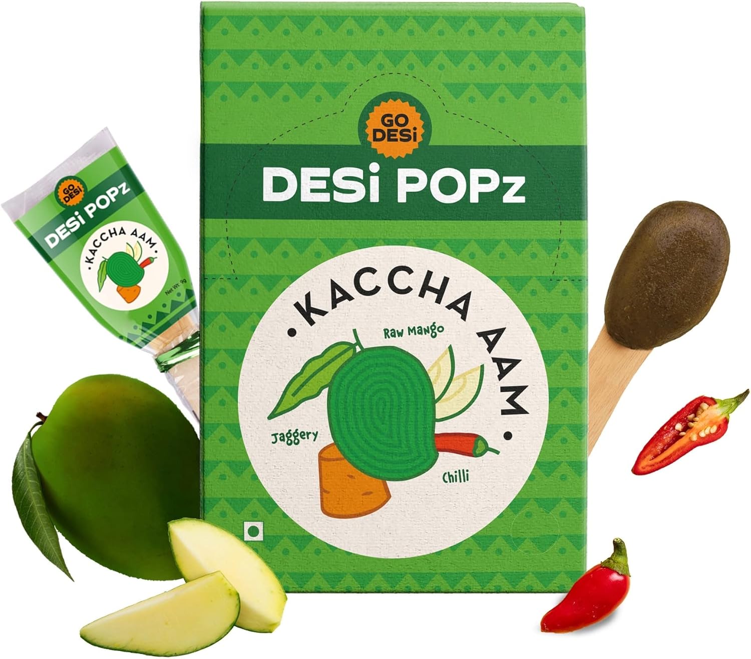GO DESi Raw Mango Lollipops | 40 Pieces | Fruit Candy | Desi Pops | Fruit Snacks | Sour Candies | Raw Mango