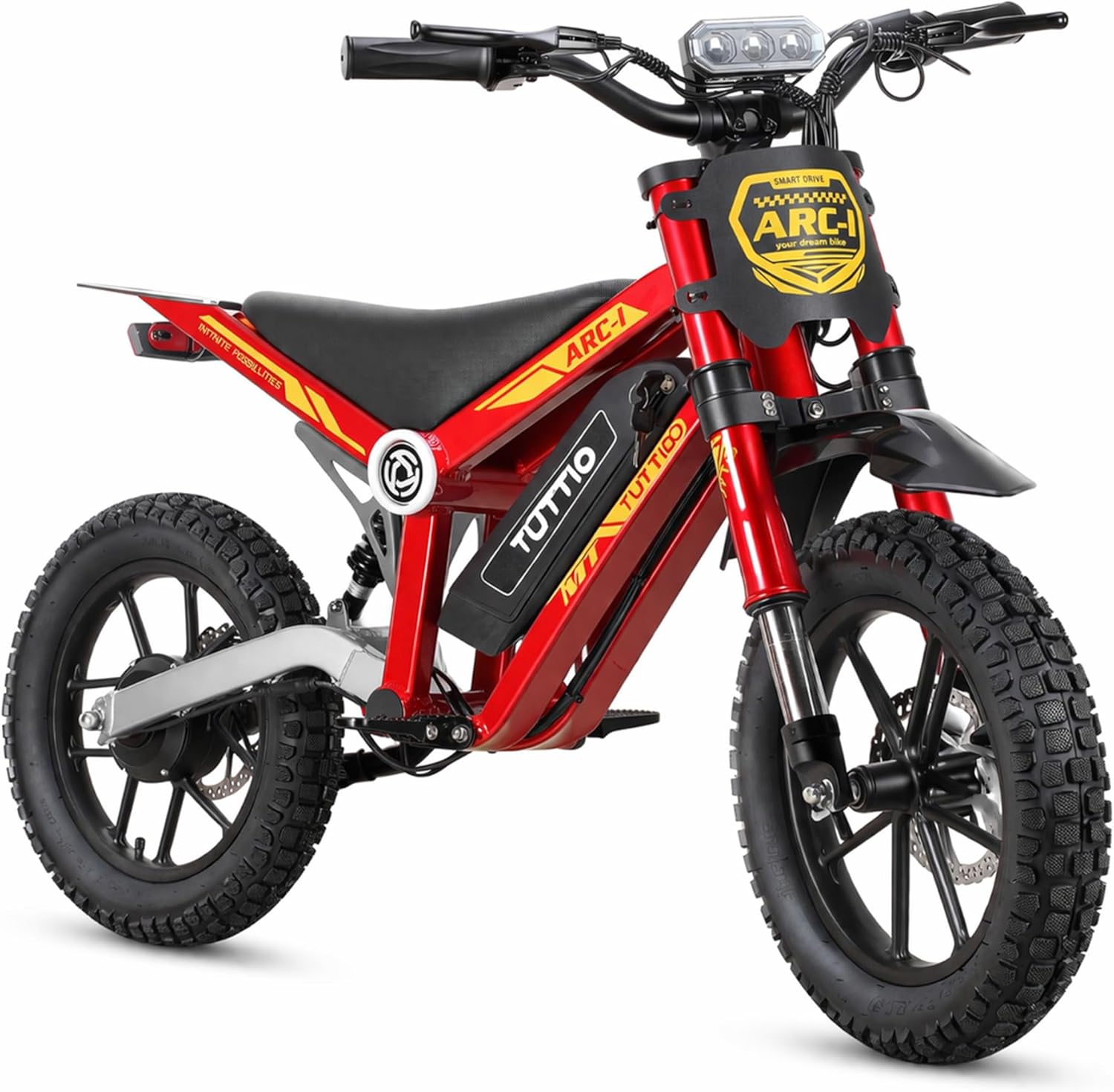 PHNHOLUN TUTTIO ARC-I 750W Kids Electric Dirt Bike, 36V 13AH Electric Motorcycle for Kids 5-8,Up to 22MPH & 25 Miles Long-Range, 5-Speed Modes Electric Bike, 16" Off-Road Tires (ARC-1, S)