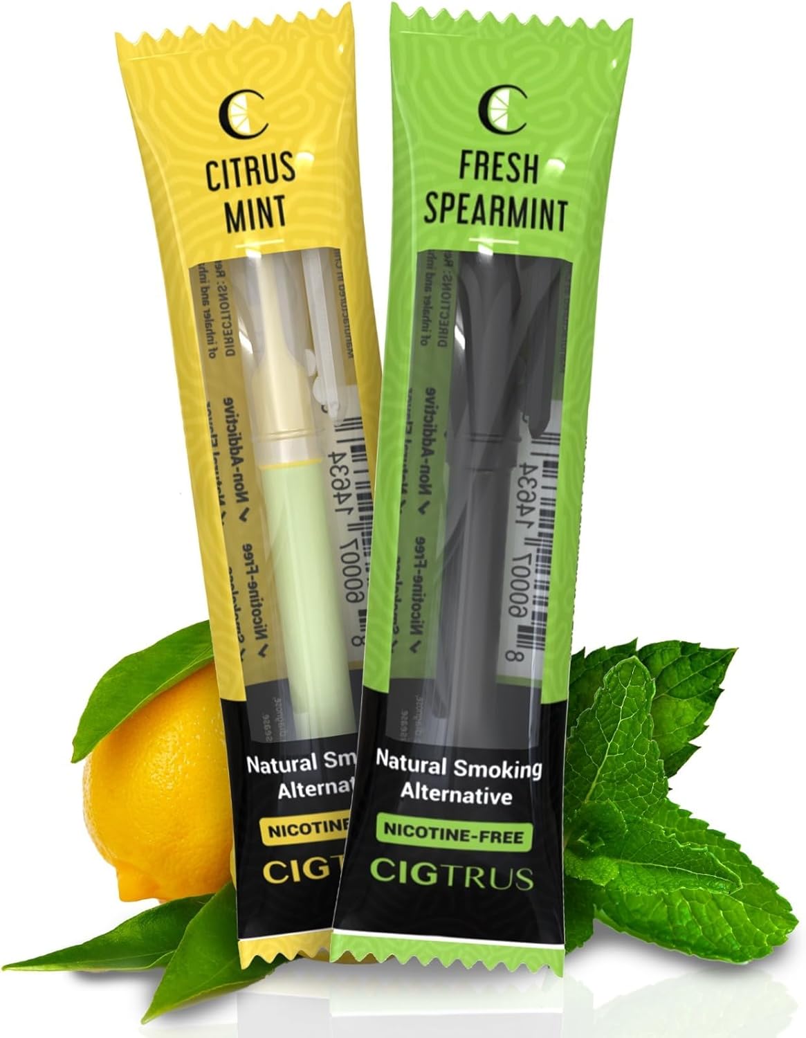 Natural Nicotine-Free & Tobacco-Free Smoking Alternative (2-Pack) - Non-Electric Craving Relief, Quit Smoking Aid with Cigtrus (Spearmint & Lemon Lime)
