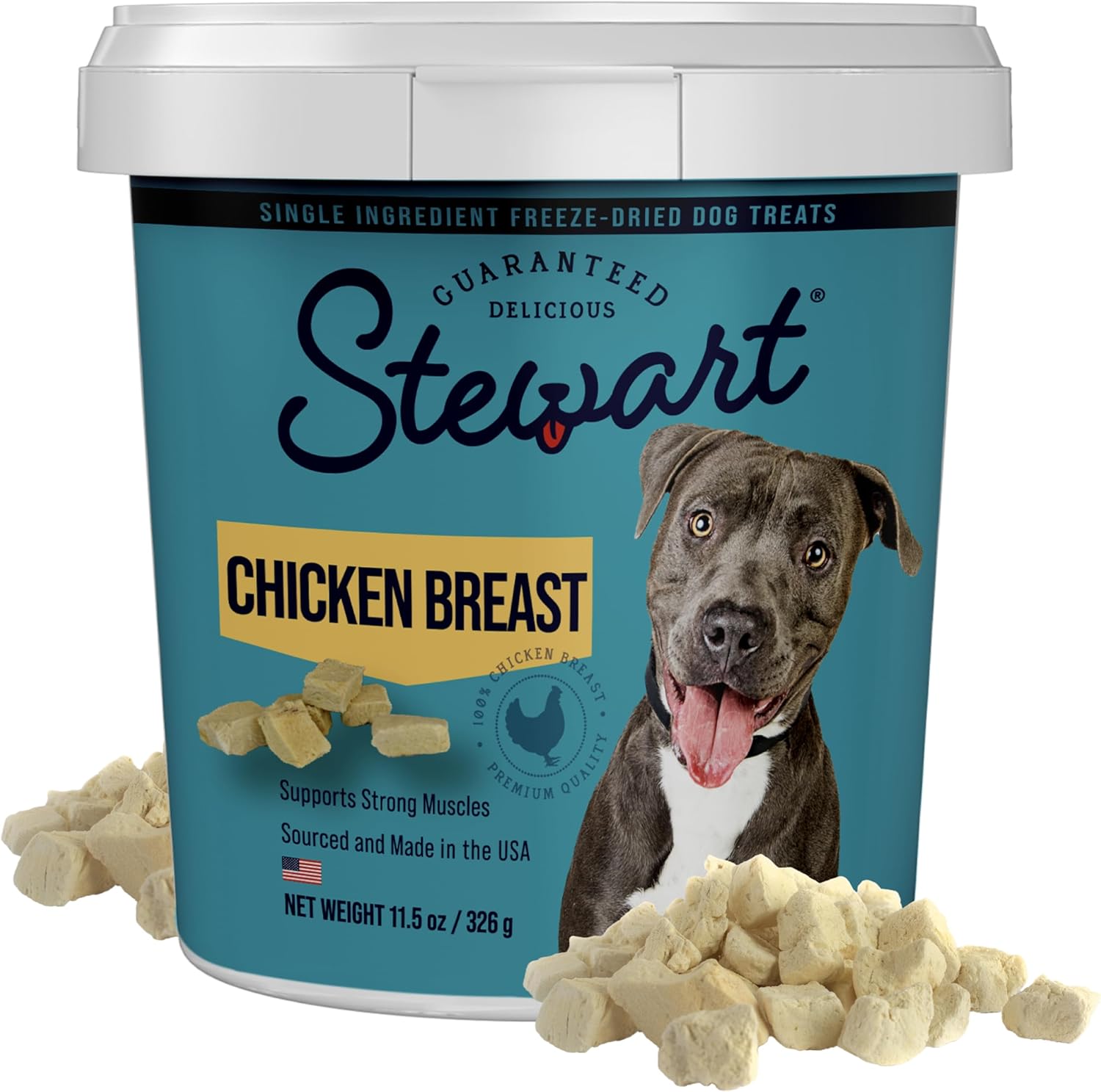 Stewart Single Ingredient Freeze Dried Raw Dog Treats, Chicken Breast, 11.5 Ounce, Approx. 215 Pieces per Resealable Tub, Training Treats or Meal Topper, High Protein, Grain Free, Gluten Free