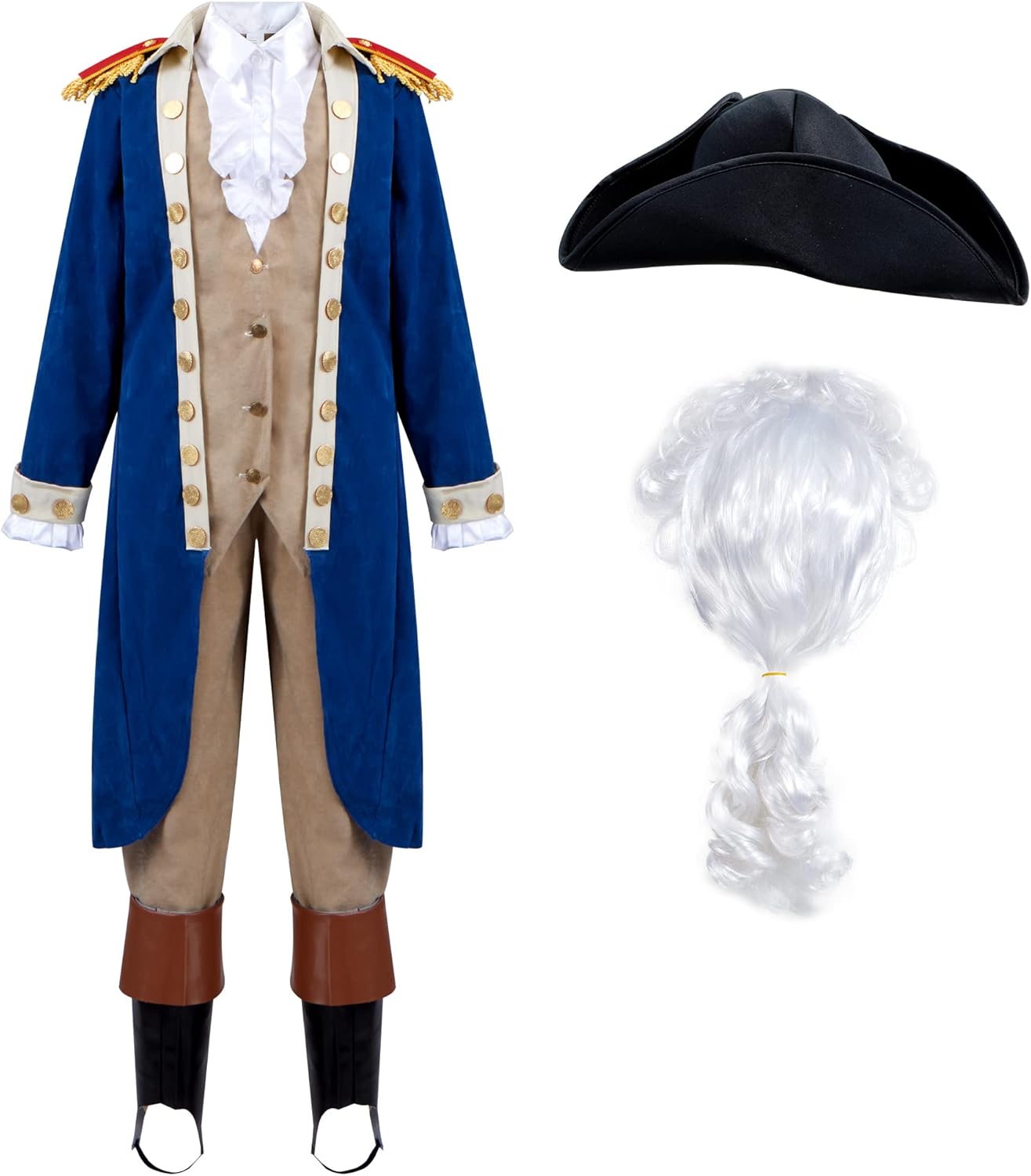 Spooktacular Creations George Washington Costume for Kids, Colonial Boys Costume with Wig and Hat for Halloween DressUp Party