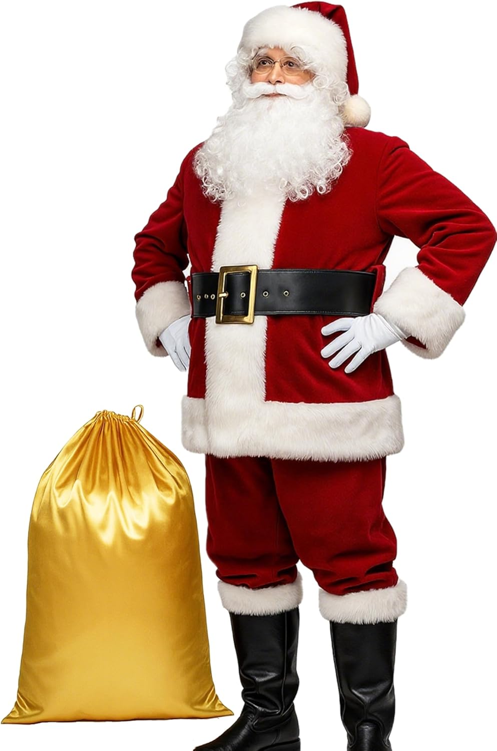 Potalay Men's Deluxe Santa Suit 11pc. Christmas Adult Santa Claus Costume