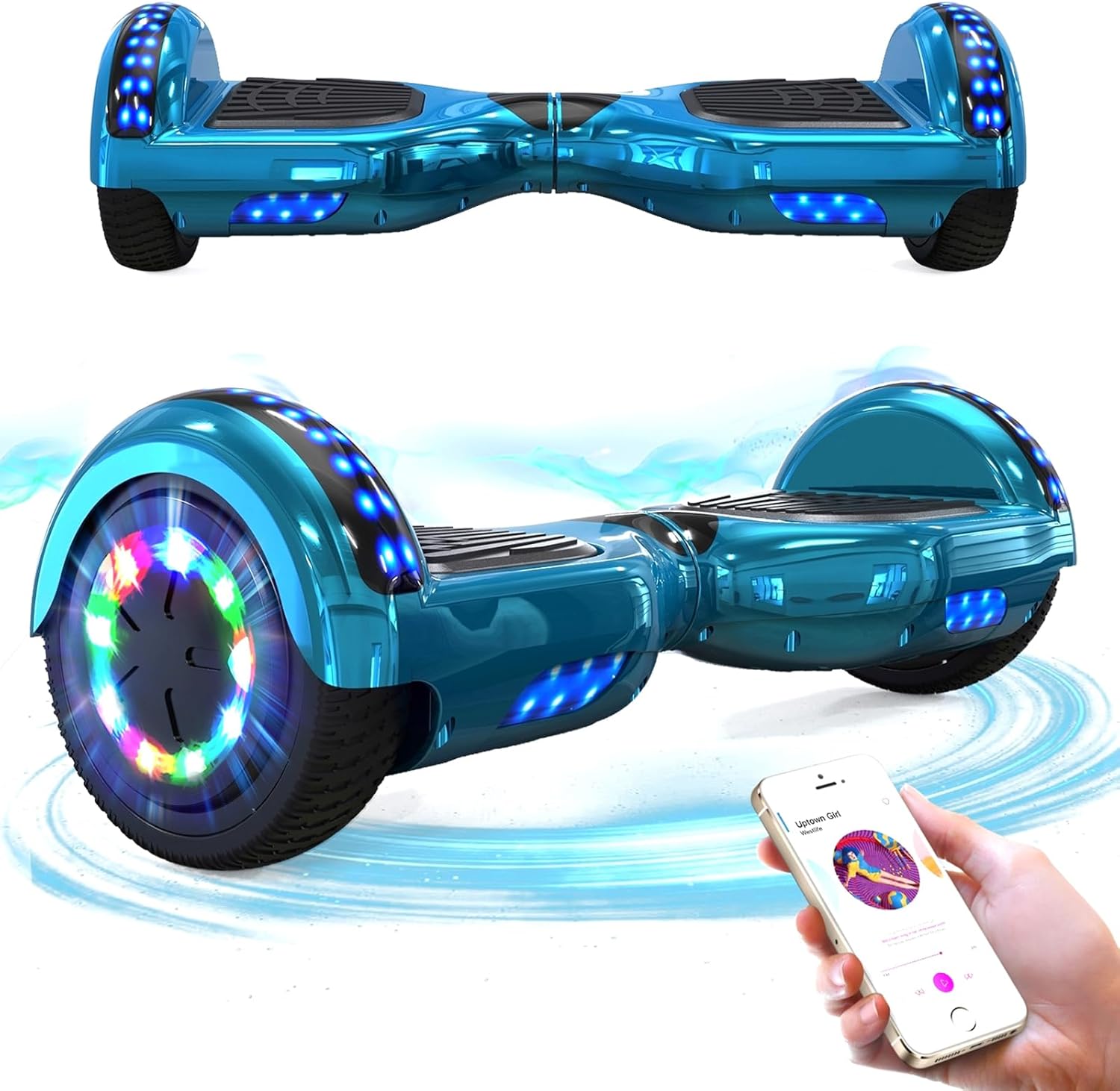RCB Hoverboards for Kids and Adults 6.5 inch, Hoverboards with Bluetooth - Speaker - Colorful LED Lights, Hover Board Gift for Kids and Teenager