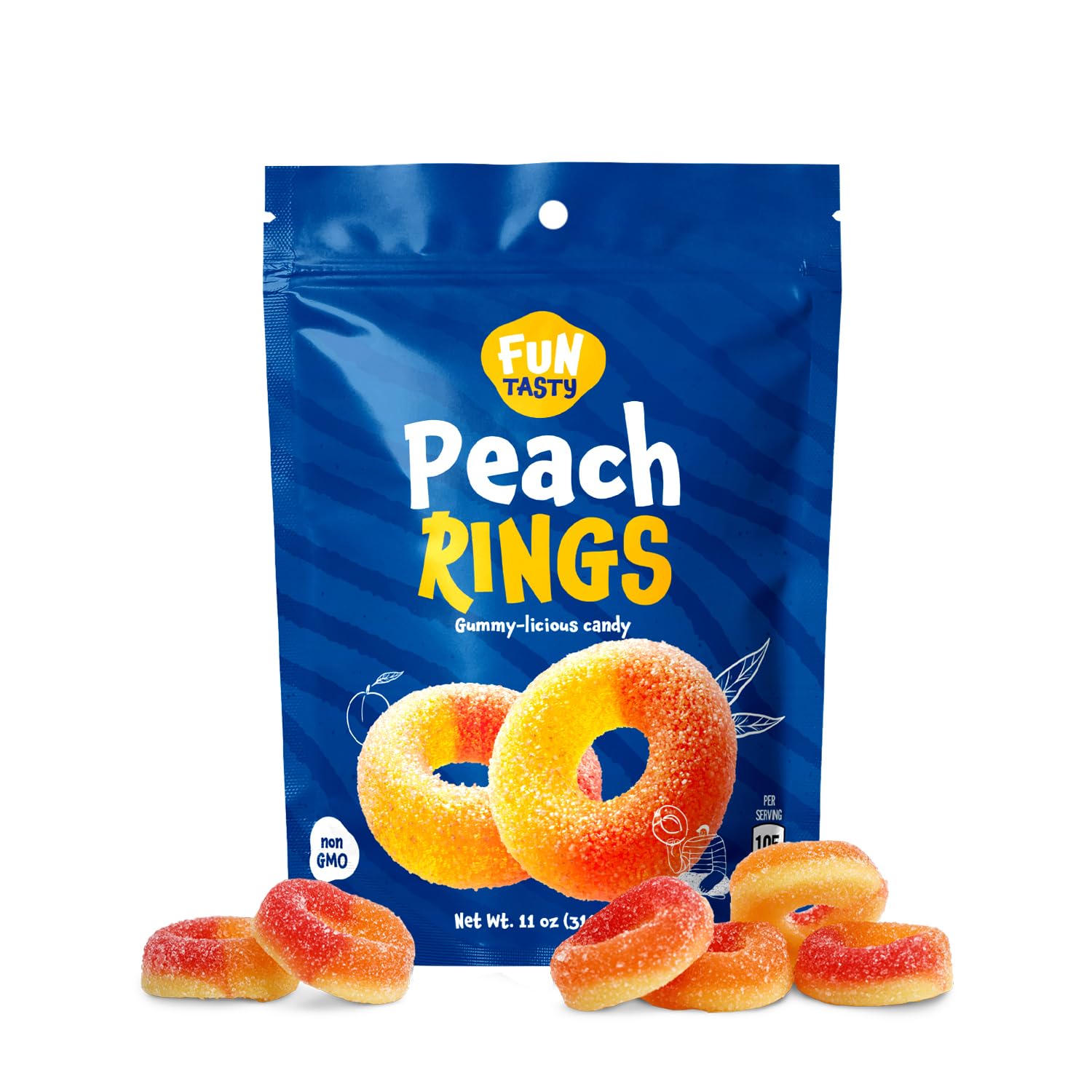Funtasty Peach Rings - 11 Ounce Bag - Sour and Sweet Gummy Candy