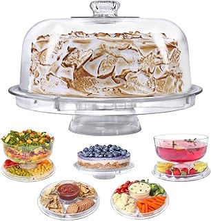 Cake Stand with Dome Cover, 6-in-1 Multi-Purpose Use, Cake Stand with Lid, Serving Platter, Punch Bowl, Desert Platter and More, BPA Free