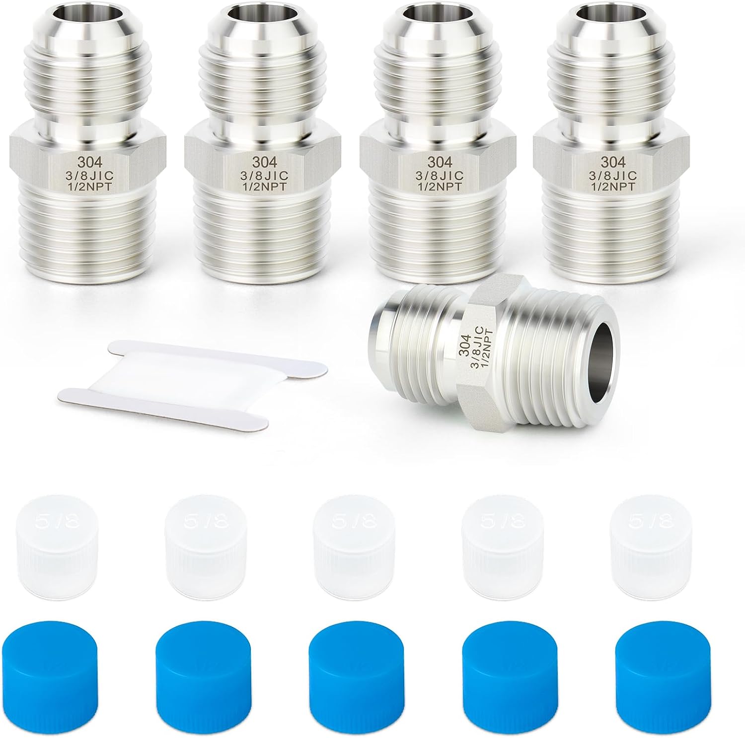 TAISHER 5PCS Forging of 304 Stainless Steel JIC Flare Tube Fittings, 3/8" JIC Male x 1/2" NPT Male, Half Union