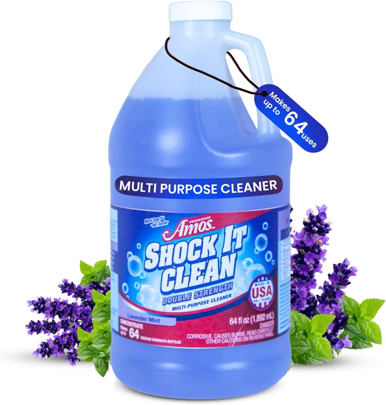 Professor Amos' Shock It Clean Scented Concentrate Cleaner Laundry Booster, Stain Remover, Carpet Cleaner, Kitchen and bathroom Cleaner, Indoor and Outdoor (Lavender, 64 Oz - Gallon)