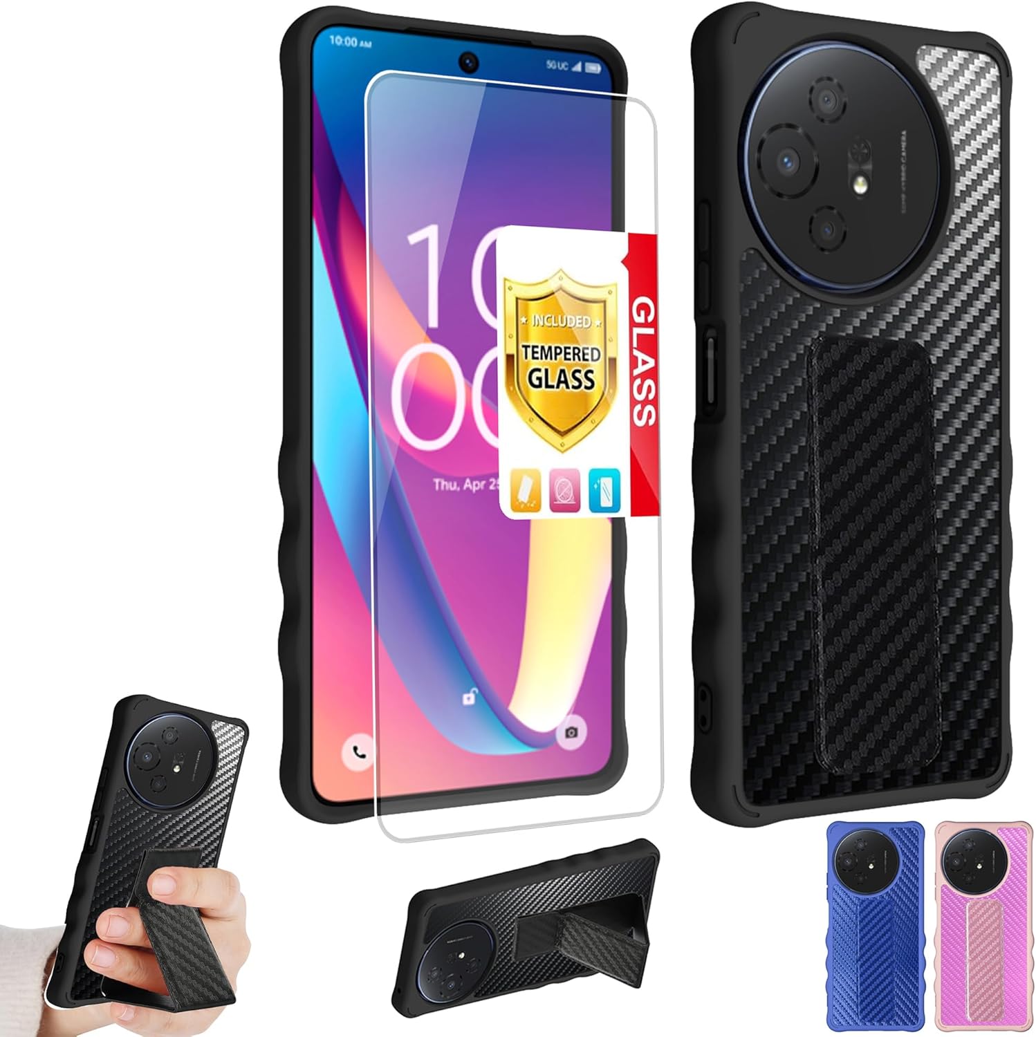 TCL 50XL 5G Case Compatible for TCL 50 XL 5G Phone Case Cover [with Tempered Glass Screen Protector][Removable Adhesive Magnetic Bracket] Black