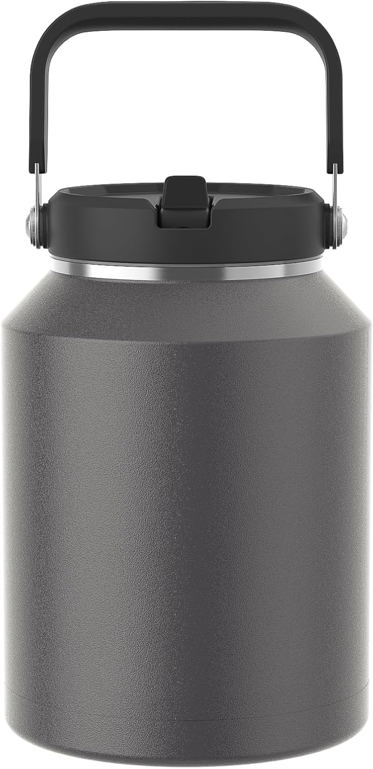 64 oz Insulated Water Bottle with Flip Straw, Vacuum Insulated | Stainless Steel Half Gallon Jug with Top Handle, Leak-Proof Lid, Sweat-Free, Wide Mouth, Keeps Ice Cold up to 34 Hours