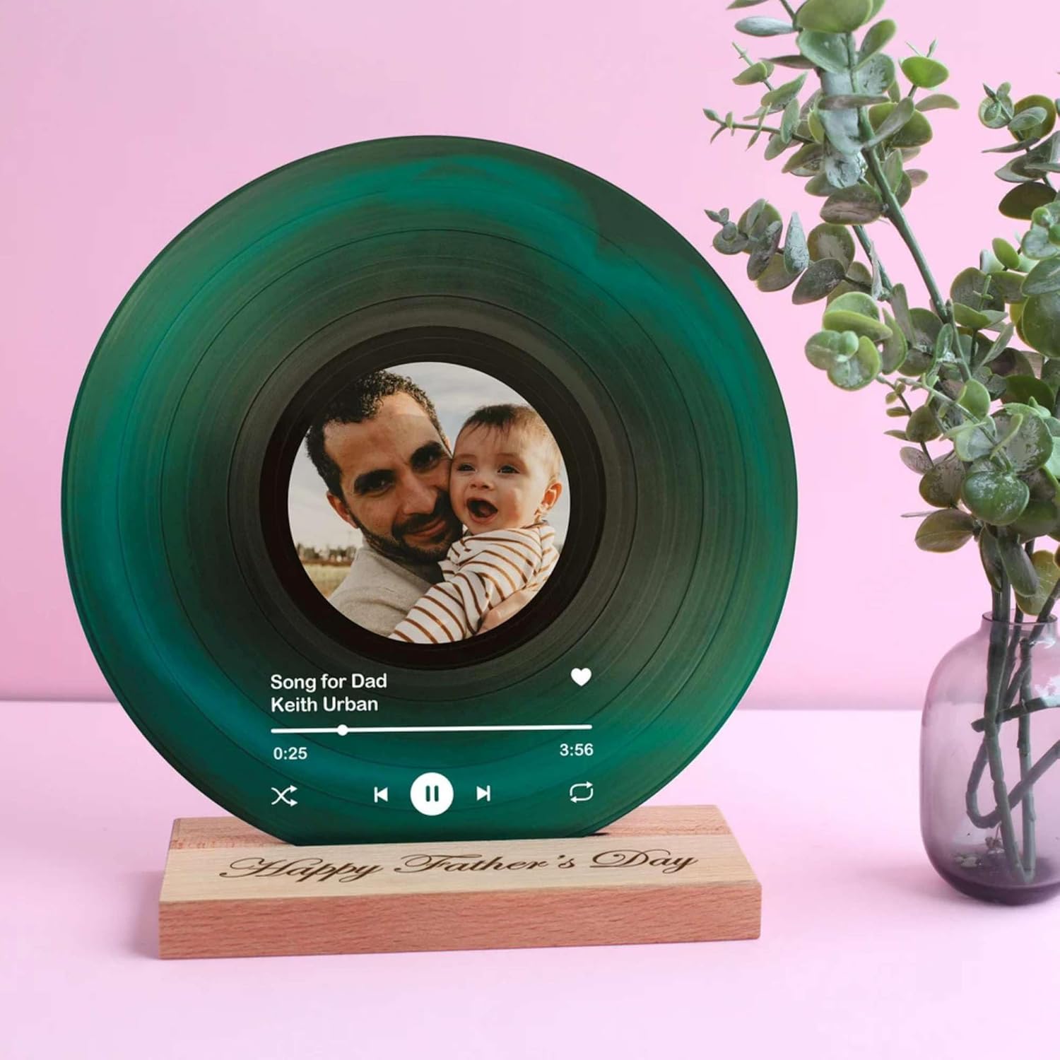 Personalized Vinyl Record with Photo - Custom Acrylic Song Plaque - Unique Gifts for Anniversary, Wedding, Birthday, Valentine’s Day - Decorative Music Home Decor for Couples (Green)