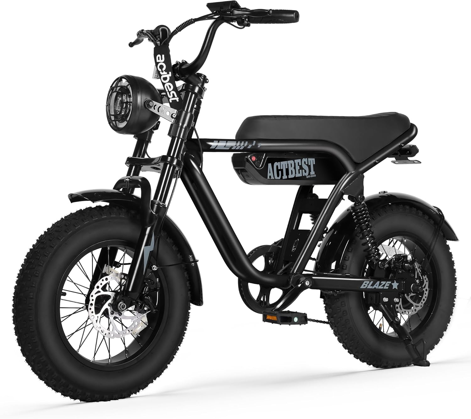 ACTBEST Blaze 16"/20" Electric Bike for Adults/Teens, Peak 1200W/1500W, 55-75 Miles, 499WH/748WH Fat Tire Ebike, 25Mph/28Mph+ Full Suspension Electric Motorcycle on Mountains/Snow/Sandy