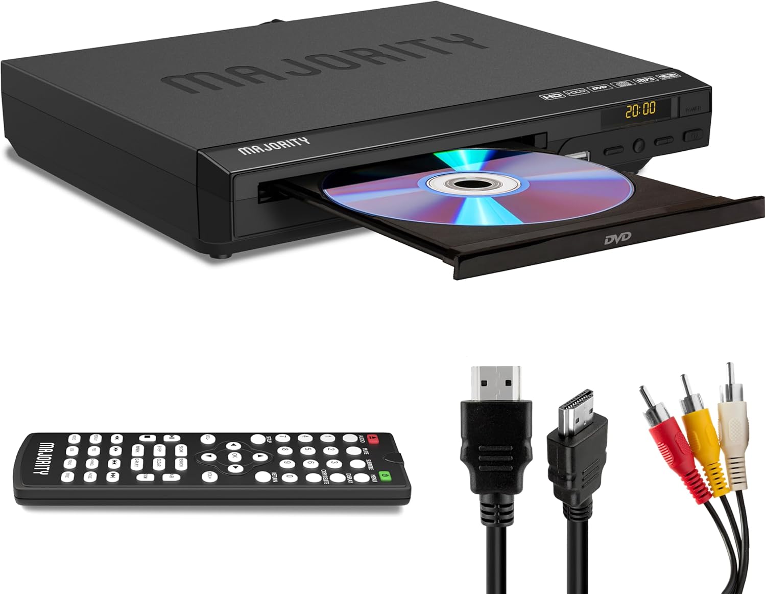 HDMI DVD Player for TV | 1080P Region Free DVD Players for Smart TV | Mini DVD Player with USB, CD & MP3 | HDMI Cable, RCA Cable & Remote Control Included | Majority-DVD